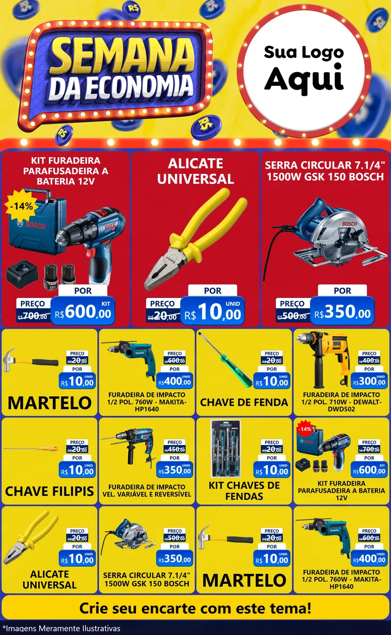 Modelo de Encarte para Encarte Grande com o tema Semana da Economia para Maquinas e Ferramentas