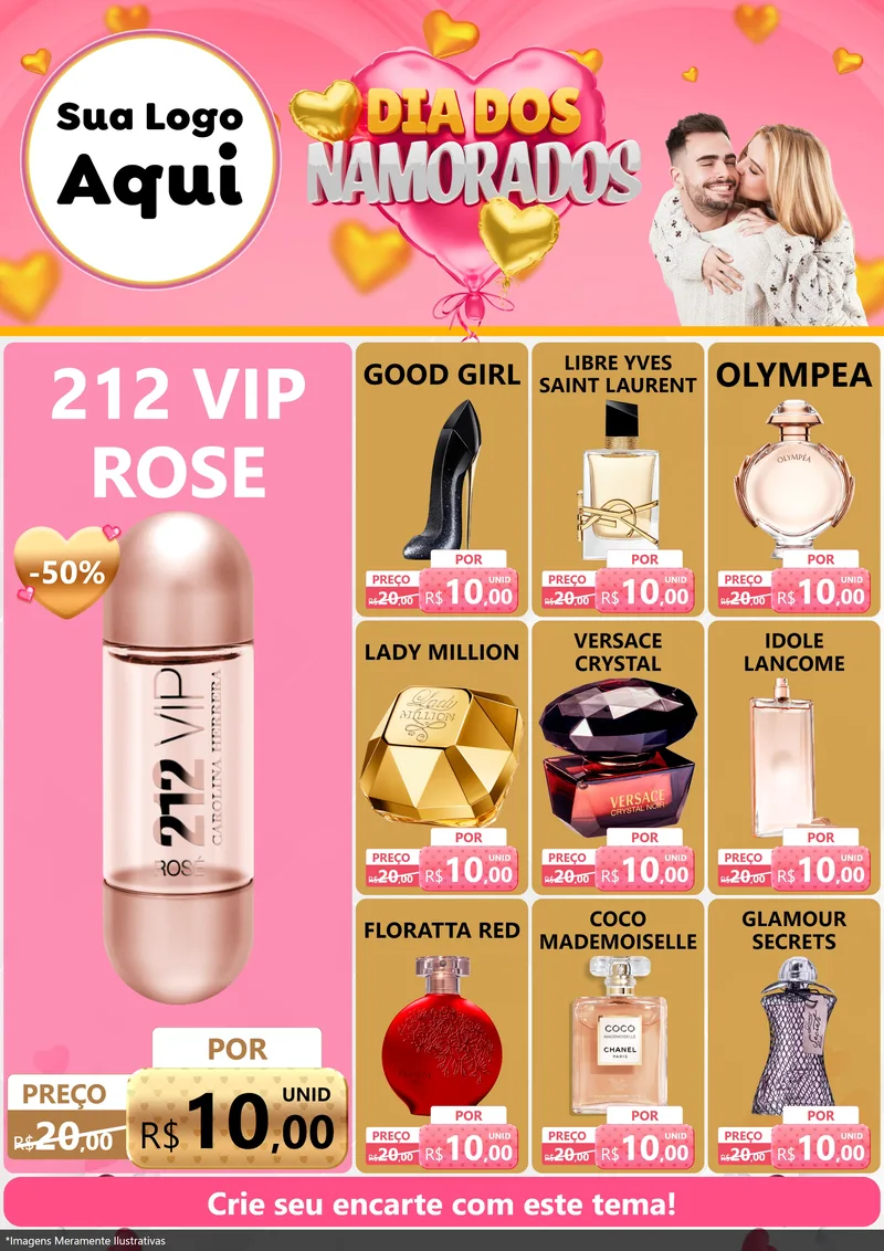 Modelo de Encarte para Encarte A4 Vertical com o tema Dia dos Namorados para Perfumes