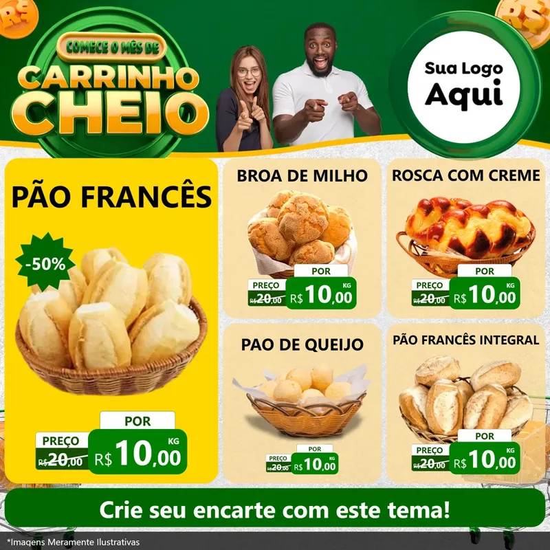 Modelo de Rede Social para Feed Facebook com o tema Carrinho Cheio para Padaria