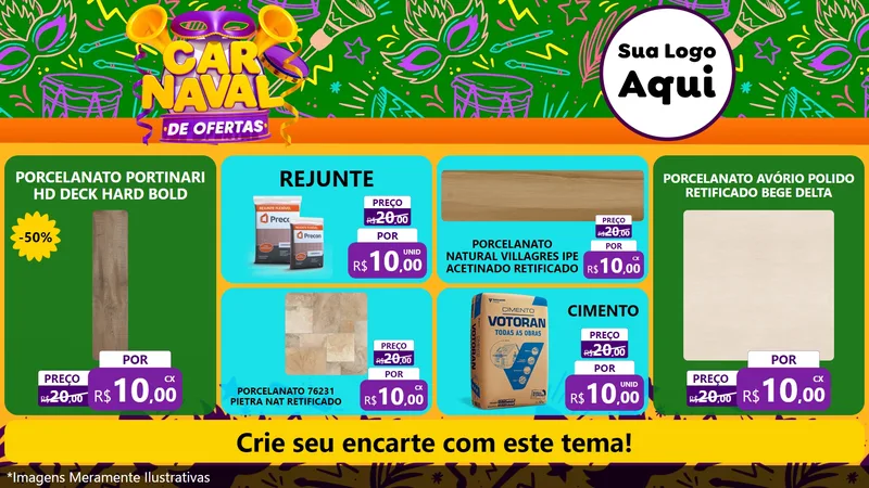 Modelo de TV para TV Horizontal com o tema Carnaval de Ofertas para Pisos e revestimentos