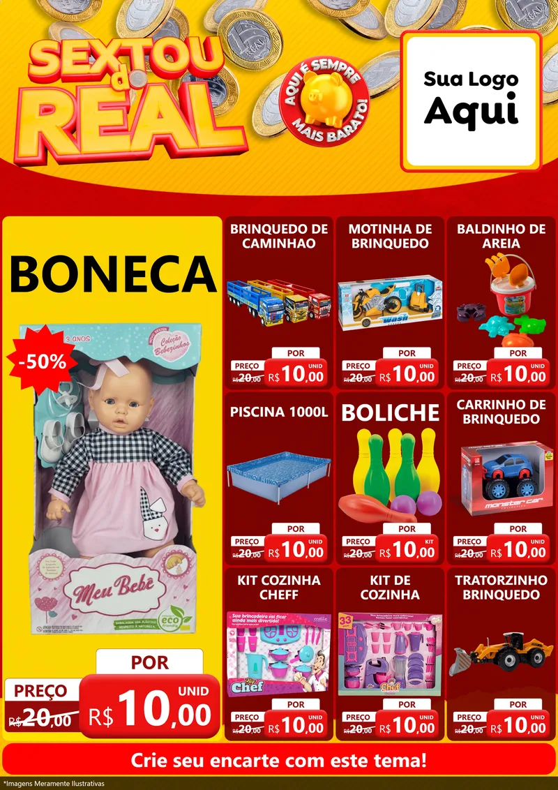 Modelo de Encarte para Encarte A4 Vertical com o tema Sextou do Real para Brinquedos