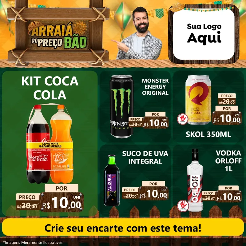 Modelo de Rede Social para Feed Facebook com o tema Arraiá do preço bão para Distribuidora de bebidas