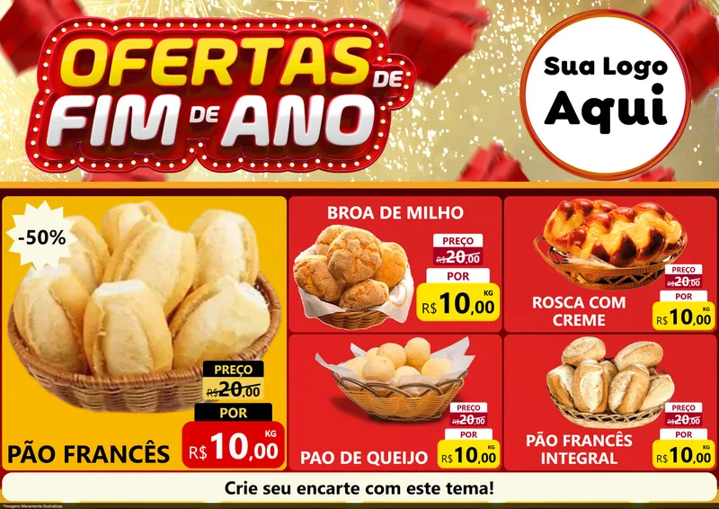 Modelo de Encarte para Encarte A4 Horizontal com o tema Ofertas de Fim de Ano para Padaria