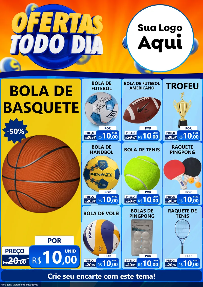 Modelo de Encarte para Encarte A4 Vertical com o tema Ofertas Todo Dia para Artigos Esportivos