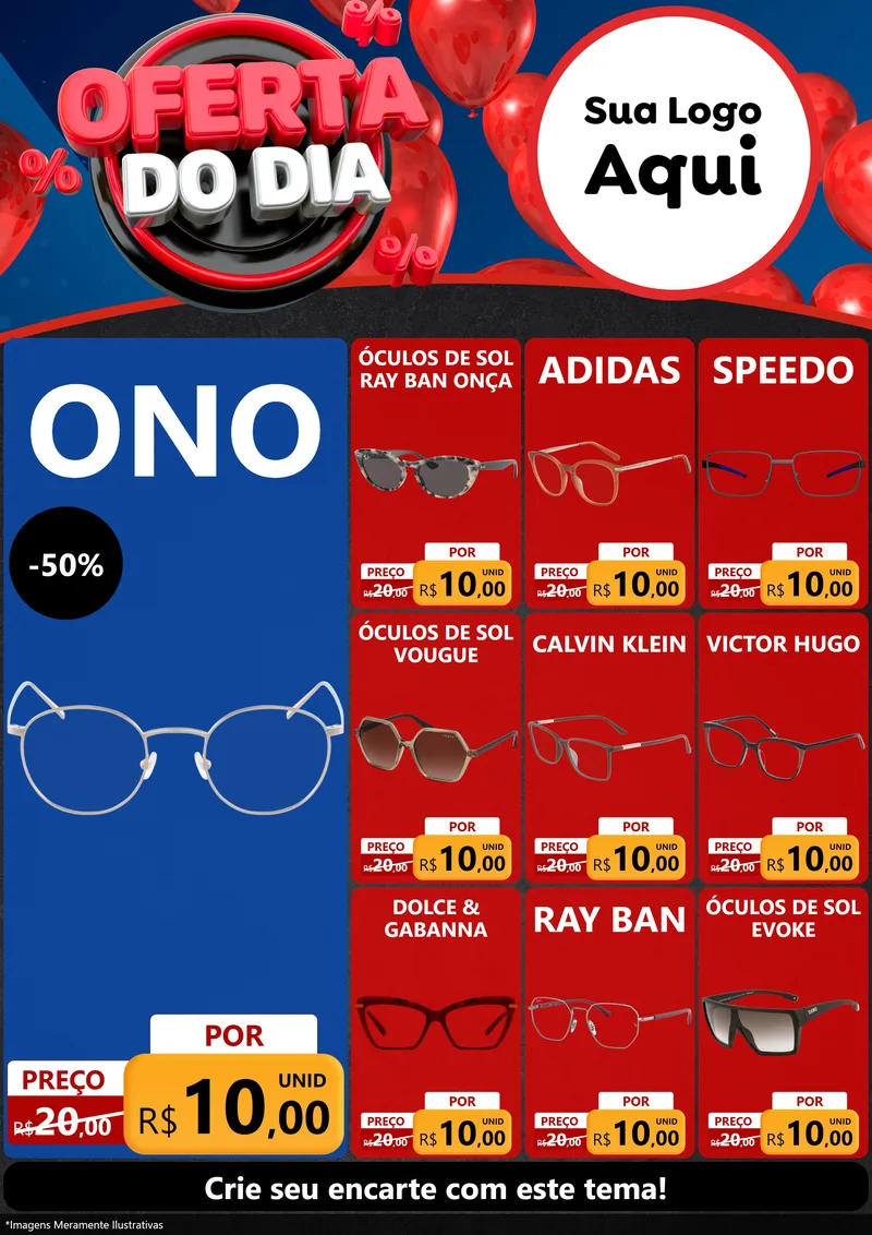 Modelo de Encarte para Encarte A4 Vertical com o tema Oferta do Dia para Óticas