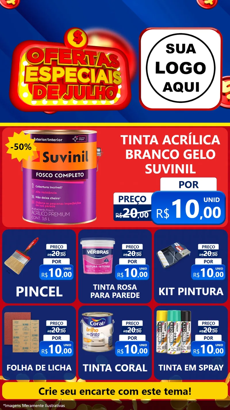 Modelo de Rede Social para Stories com o tema Ofertas Especiais de Julho para Tintas e Ferramentas