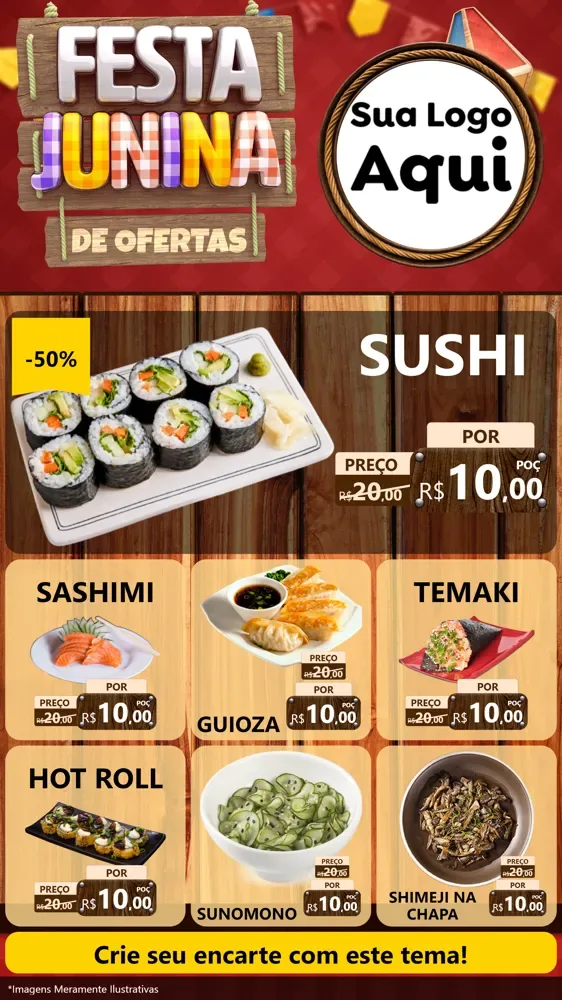 Modelo de Rede Social para Stories com o tema Festa Junina de Ofertas para Comida japonesa