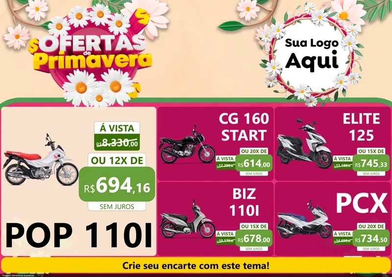 Modelo de Encarte para Encarte A4 Horizontal com o tema Ofertas de Primavera para Concessionaria de Motos