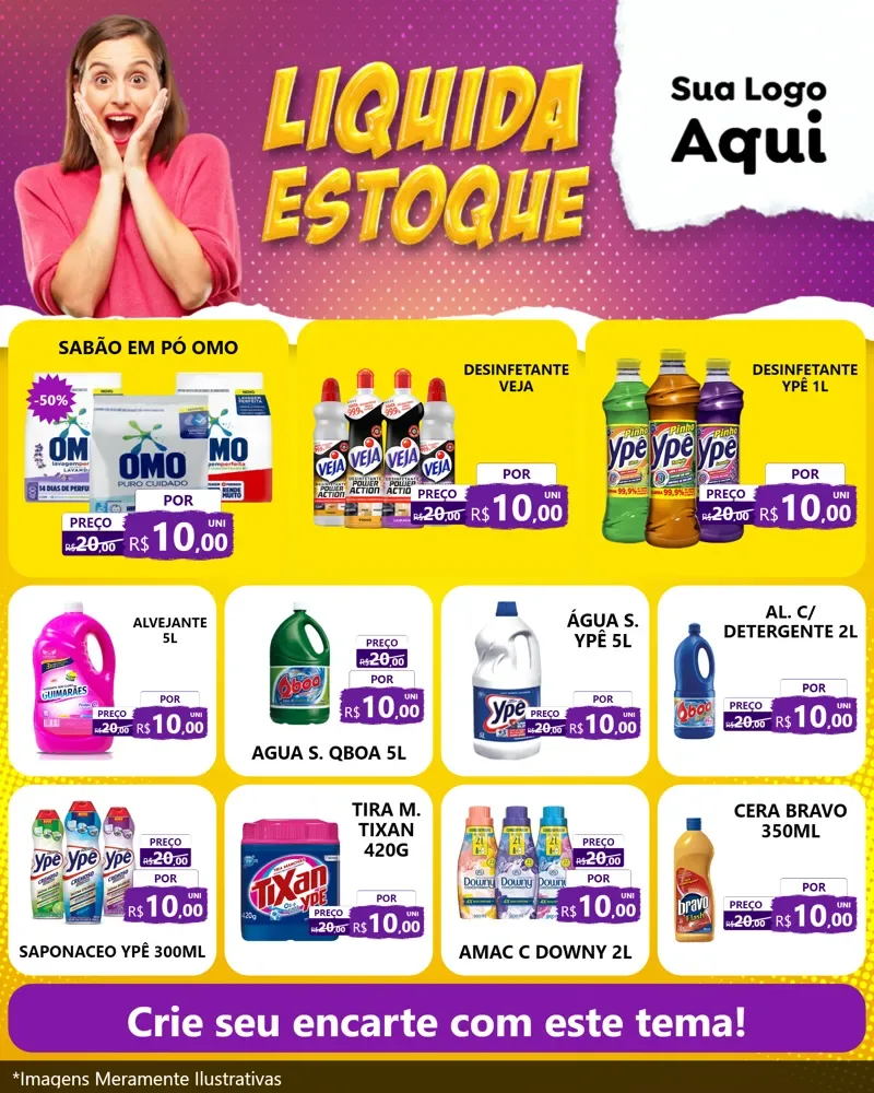Modelo de Rede Social para Feed Instagram com o tema Liquida estoque para Produtos de Limpeza