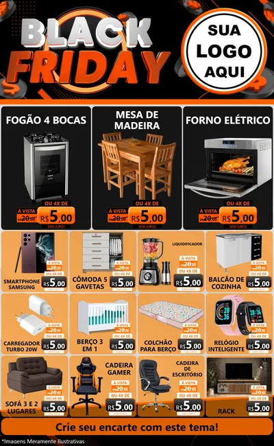 Modelo de Encarte para Encarte Grande com o tema Black Friday para Móveis e Eletro