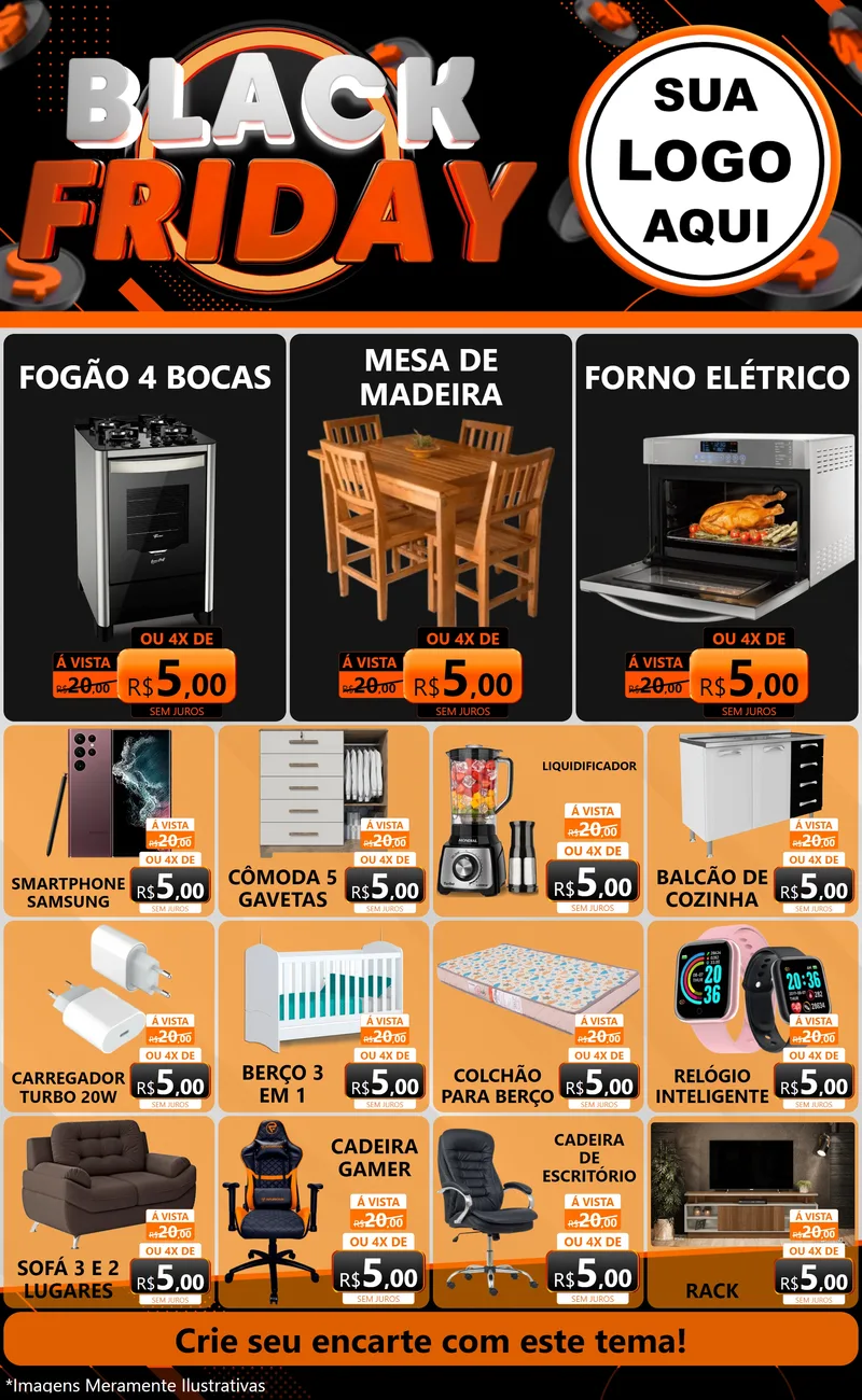Modelo de Encarte para Encarte Grande com o tema Black Friday para Móveis e Eletro