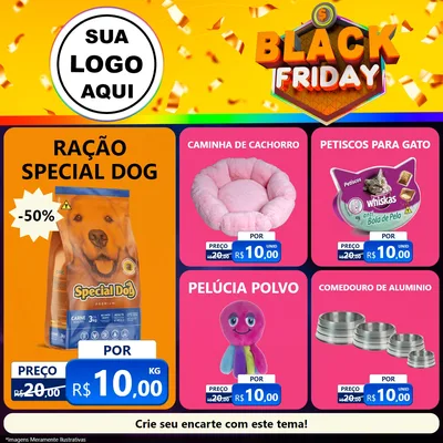 Modelo de Rede Social para Feed Facebook com o tema Black Friday para Pet Shop