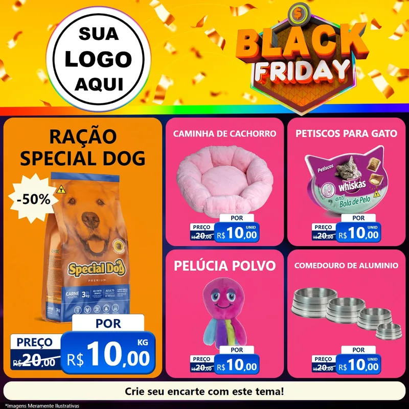 Modelo de Rede Social para Feed Facebook com o tema Black Friday para Pet Shop