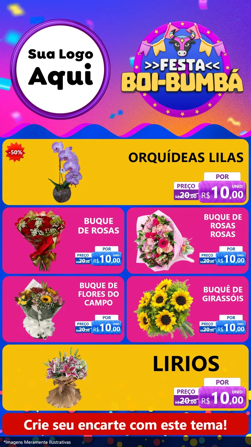 Modelo de TV para TV Vertical com o tema Festa Boi-Bumbá para Floricultura e jardim