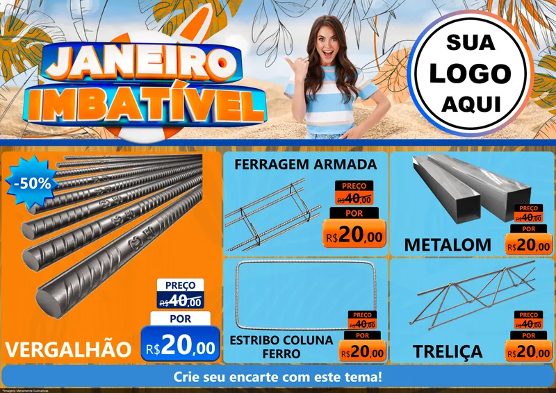 Modelo de Encarte para Encarte A4 Horizontal com o tema Janeiro Imbatível para Ferragens