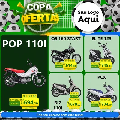 Modelo de Rede Social para Feed Facebook com o tema Copa De Ofertas para Concessionaria de Motos