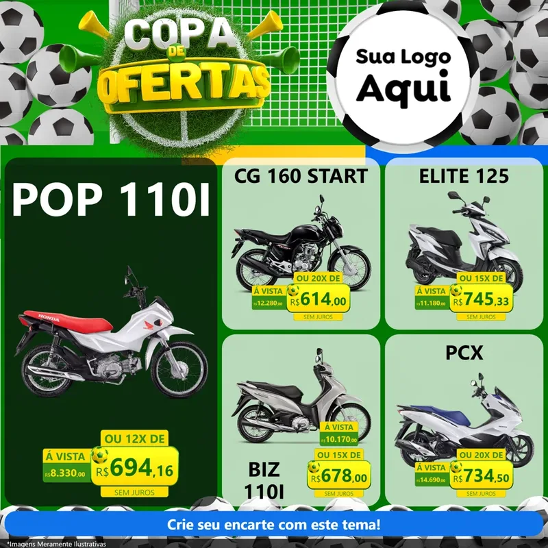 Modelo de Rede Social para Feed Facebook com o tema Copa De Ofertas para Concessionaria de Motos