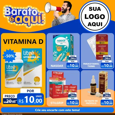 Modelo de Rede Social para Feed Facebook com o tema Barato é aqui para Farmácia