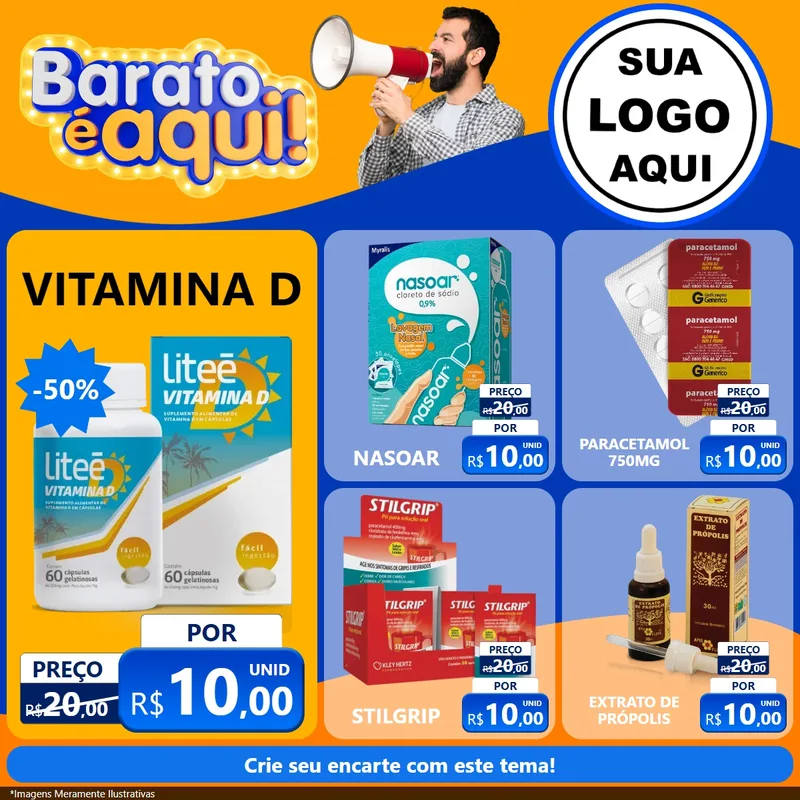 Modelo de Rede Social para Feed Facebook com o tema Barato é aqui para Farmácia