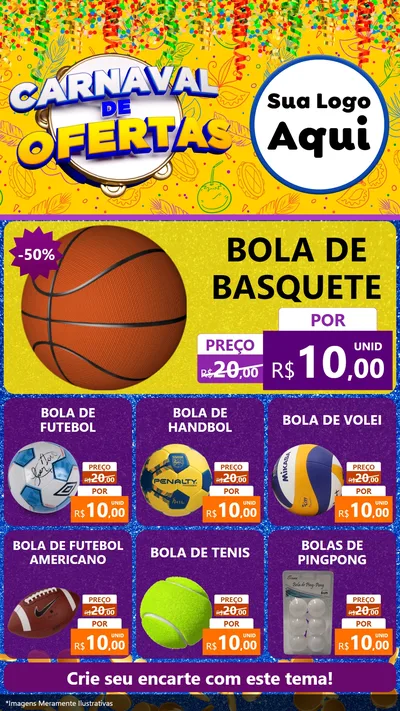 Modelo de Rede Social para Stories com o tema Carnaval de Ofertas para Artigos Esportivos