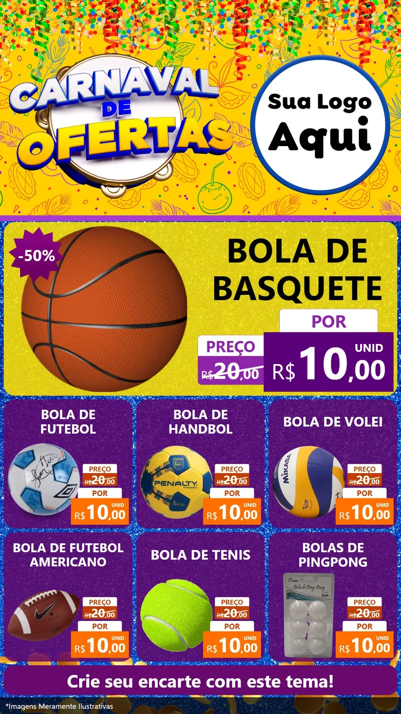 Modelo de Rede Social para Stories com o tema Carnaval de Ofertas para Artigos Esportivos
