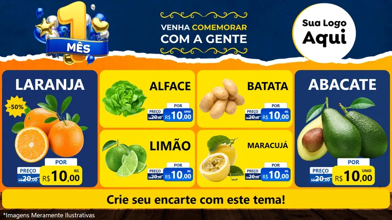 Modelo de TV para TV Horizontal com o tema Um Mês de Aniversário para Hortifrúti
