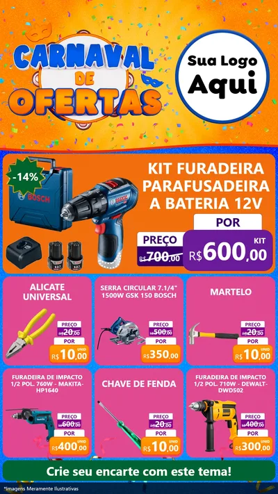 Modelo de Rede Social para Stories com o tema Carnaval de Ofertas para Maquinas e Ferramentas
