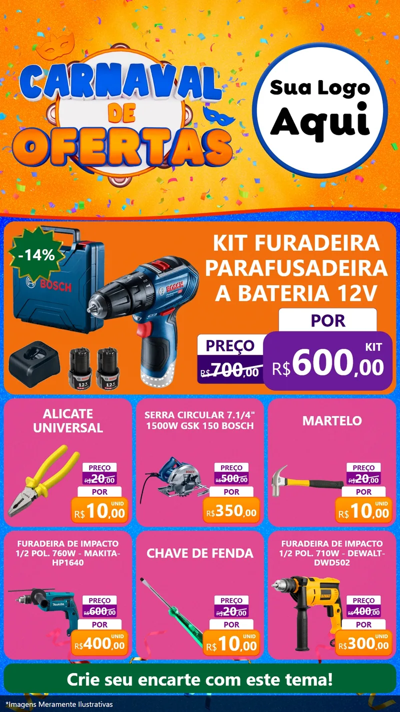 Modelo de Rede Social para Stories com o tema Carnaval de Ofertas para Maquinas e Ferramentas