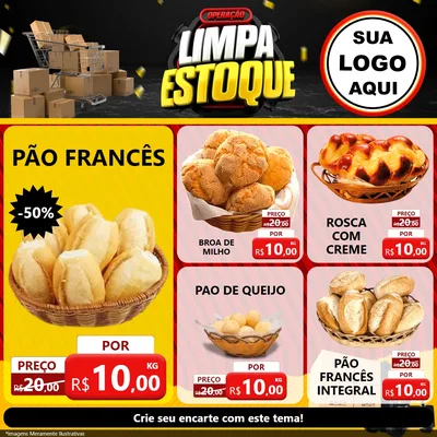 Modelo de Rede Social para Feed Facebook com o tema Operação Limpa Estoque para Padaria