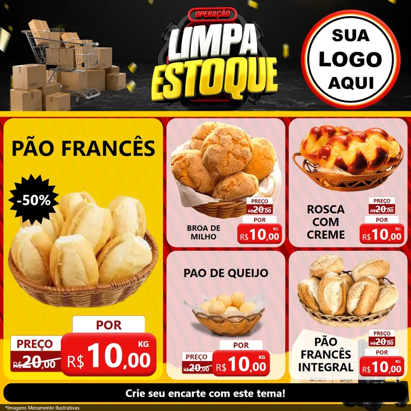 Modelo de Rede Social para Feed Facebook com o tema Operação Limpa Estoque para Padaria