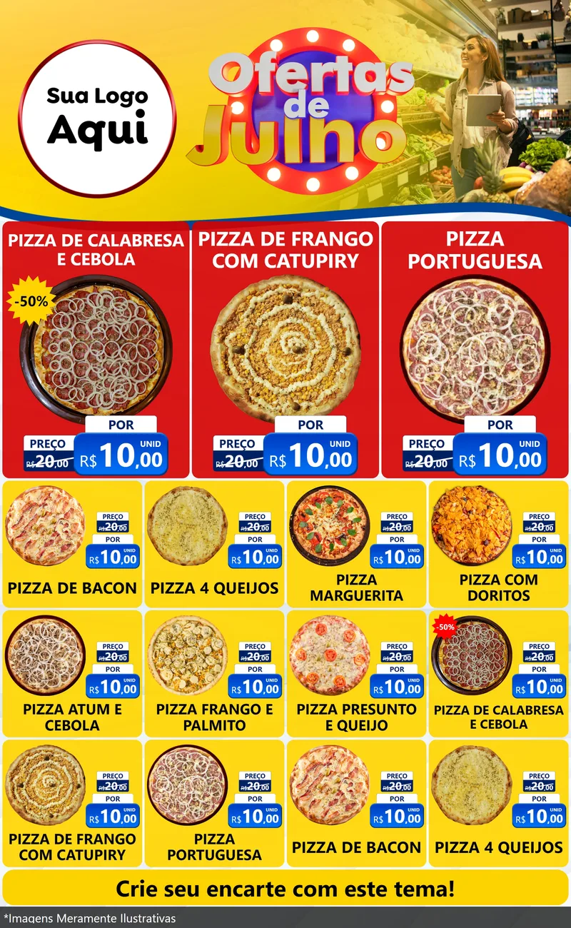 Modelo de Encarte para Encarte Grande com o tema Ofertas de Julho para Pizzaria