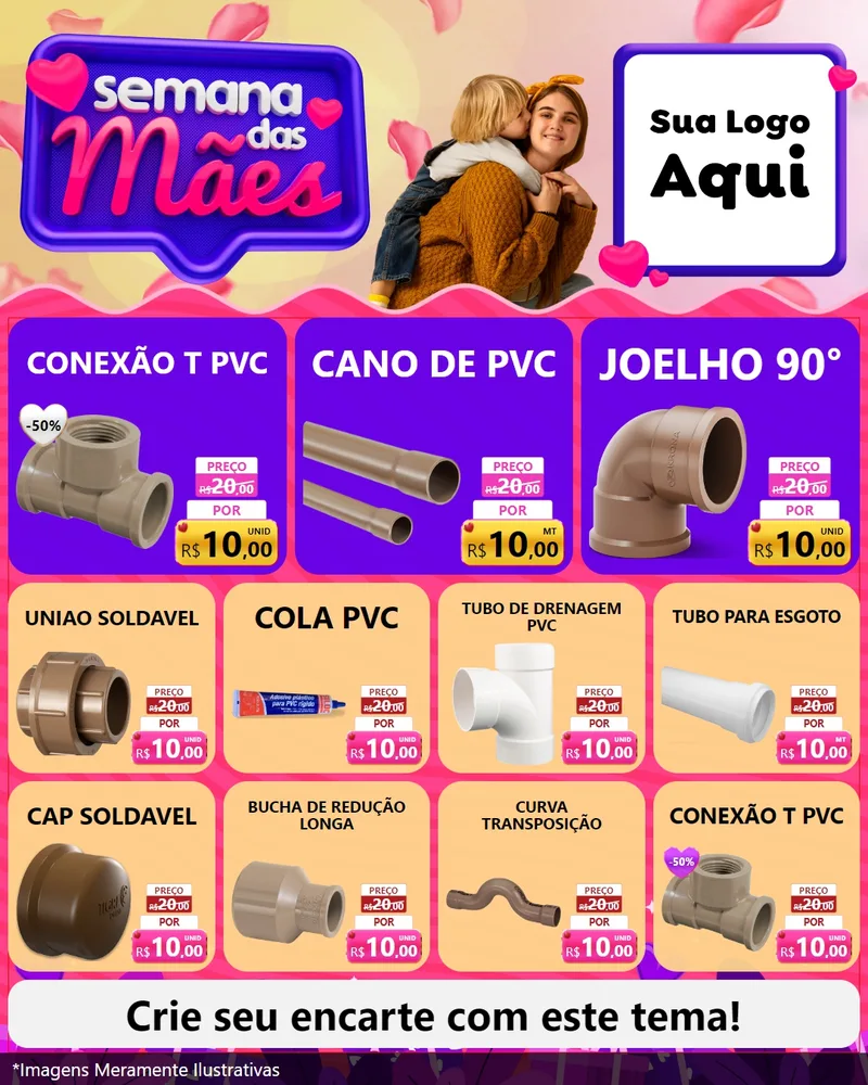 Modelo de Rede Social para Feed Instagram com o tema Semana das Mães para Tubos e conexões