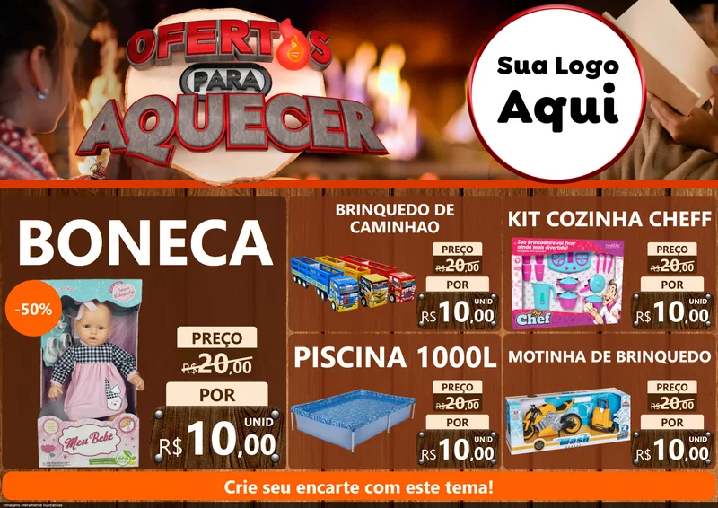 Modelo de Encarte para Encarte A4 Horizontal com o tema Ofertas Para Aquecer para Brinquedos
