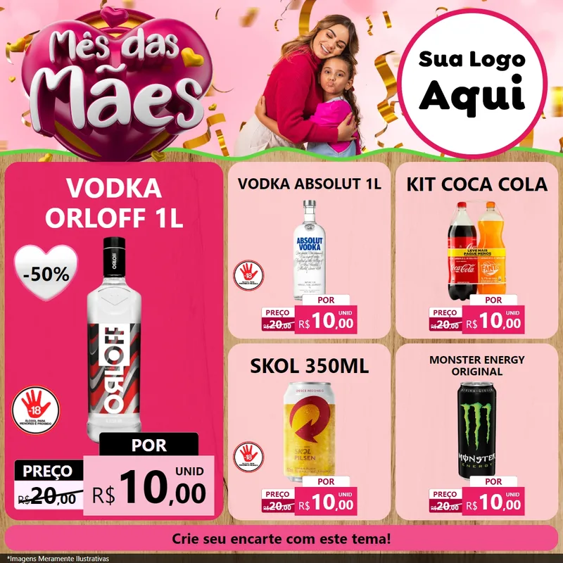 Modelo de Rede Social para Feed Facebook com o tema Mês das Mães para Distribuidora de bebidas