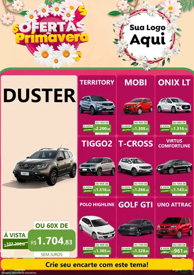 Modelo de Encarte para Encarte A4 Vertical com o tema Ofertas de Primavera para Concessionaria de Carros