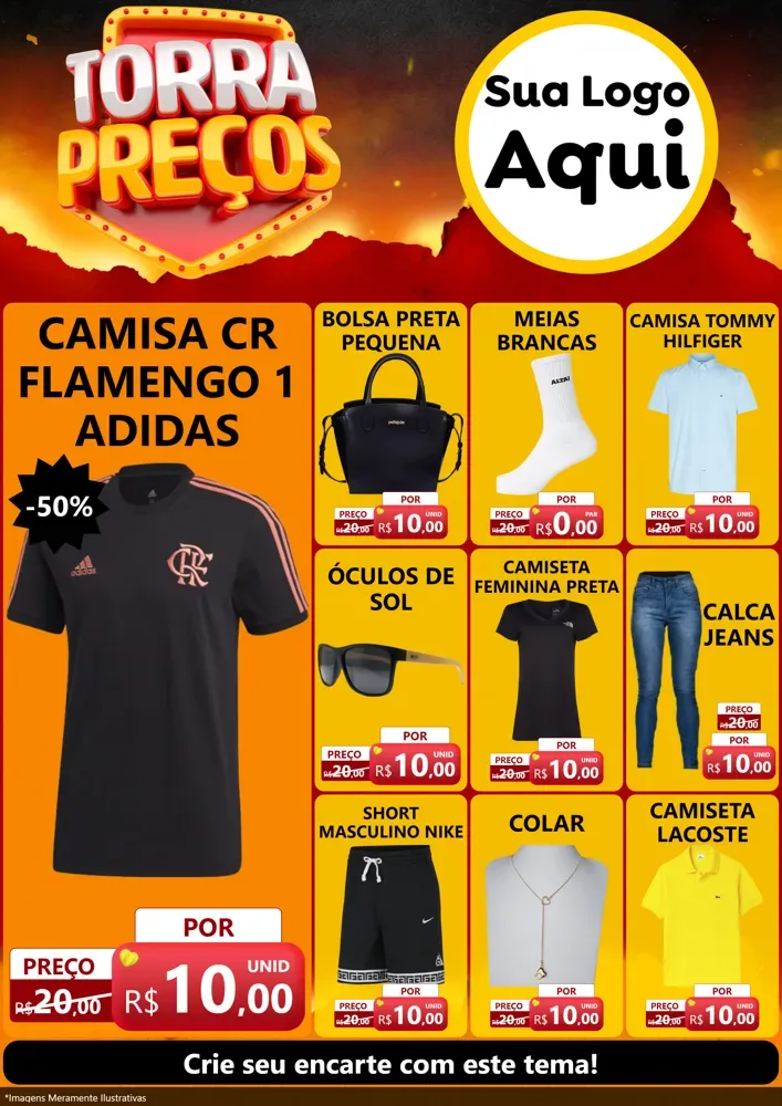 Modelo de Encarte para Encarte A4 Vertical com o tema Torra Preços para Roupas e acessórios