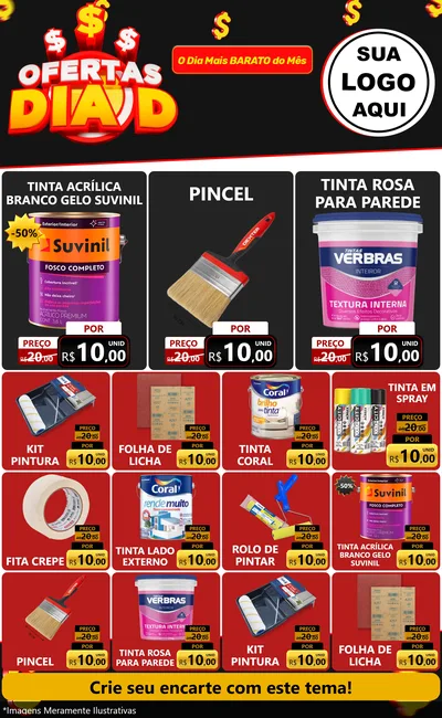 Modelo de Encarte para Encarte Grande com o tema Ofertas Dia D para Tintas e Ferramentas