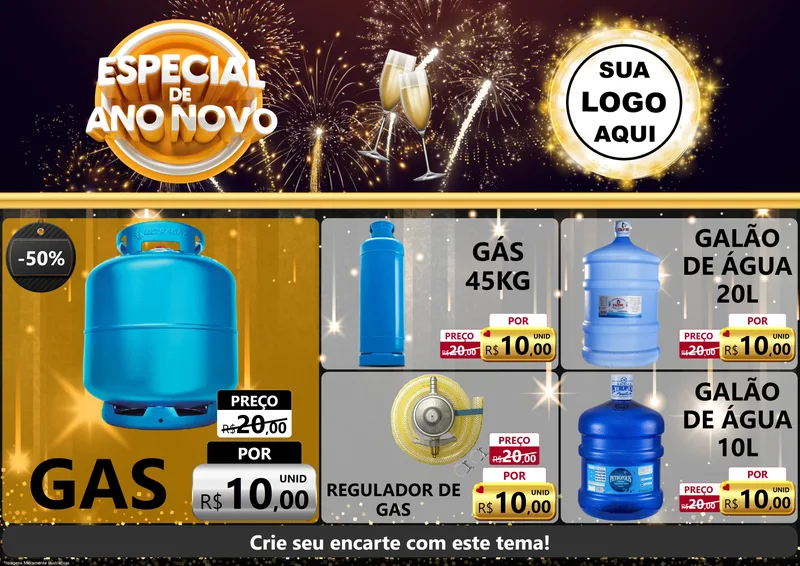 Modelo de Encarte para Encarte A4 Horizontal com o tema Especial de Ano Novo para Água e gás