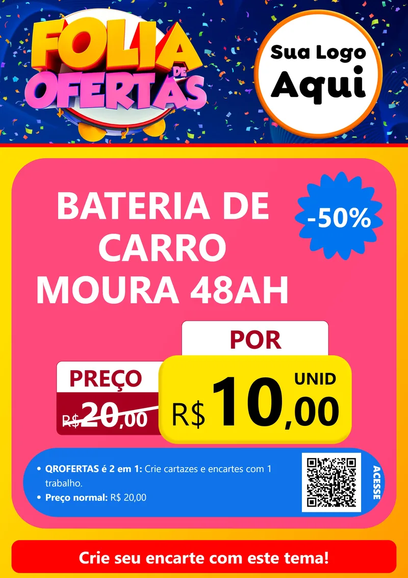 Modelo de Cartaz para Cartaz A4 Vertical com o tema Folia de Ofertas para Baterias Elétricas