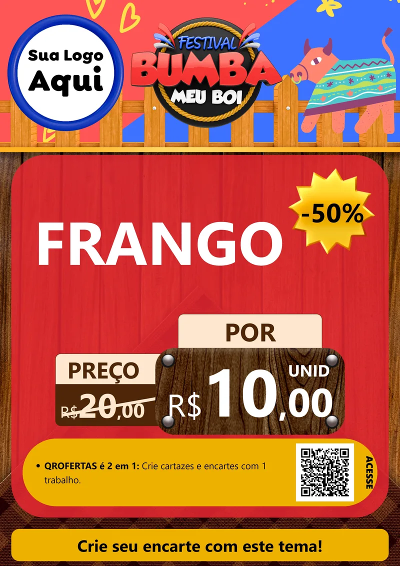 Modelo de Cartaz para Cartaz A4 Vertical com o tema Festival Bumba Meu Boi para Assados