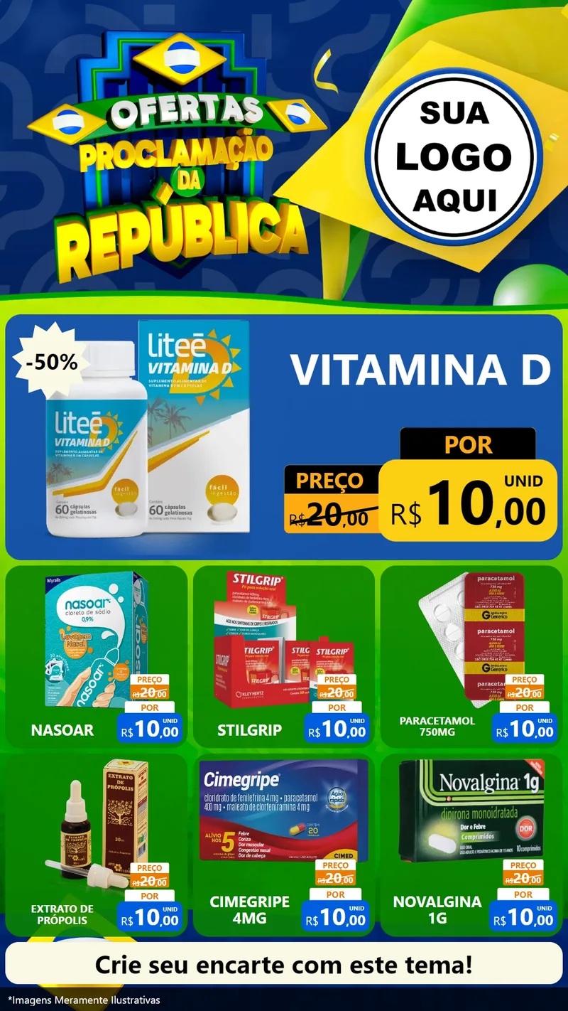Modelo de Rede Social para Stories com o tema Ofertas Proclamação da República para Farmácia
