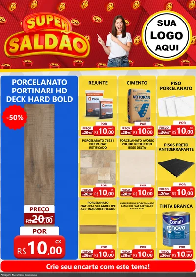 Modelo de Encarte para Encarte A4 Vertical com o tema Super Saldão para Pisos e revestimentos