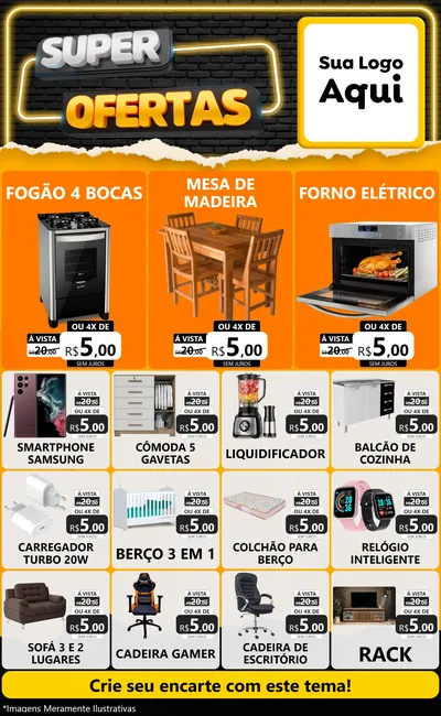 Modelo de Encarte para Encarte Grande com o tema Super Ofertas para Móveis e Eletro