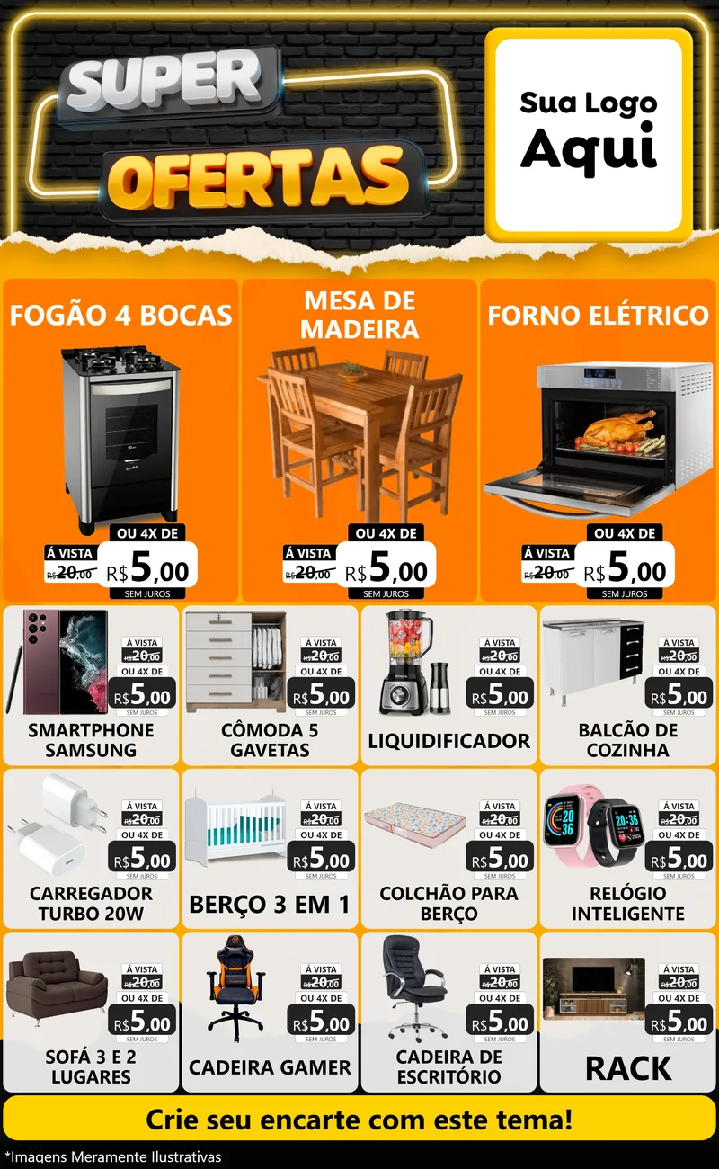 Modelo de Encarte para Encarte Grande com o tema Super Ofertas para Móveis e Eletro