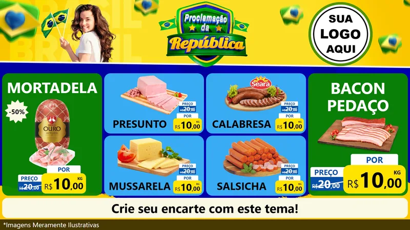 Modelo de TV para TV Horizontal com o tema Proclamação da República para Frios e Laticínios