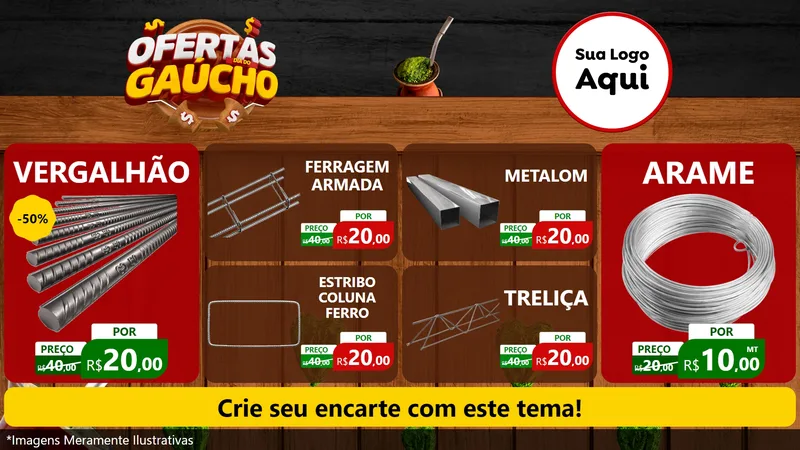 Modelo de TV para TV Horizontal com o tema Ofertas Dia do Gaúcho para Ferragens