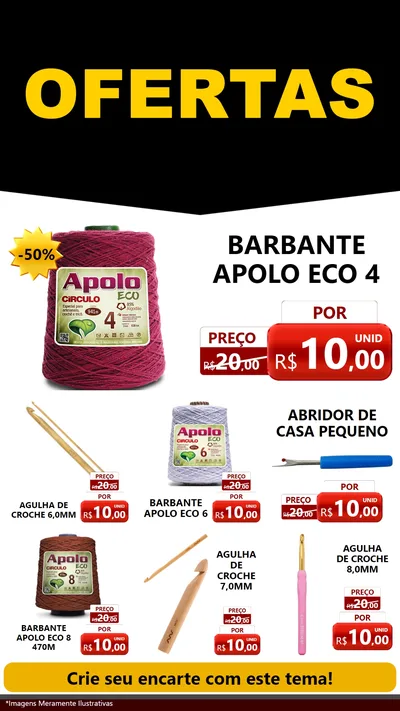 Modelo de Rede Social para Stories com o tema Ofertas Preto e Vermelho Cartaz para Armarinho e Aviamentos