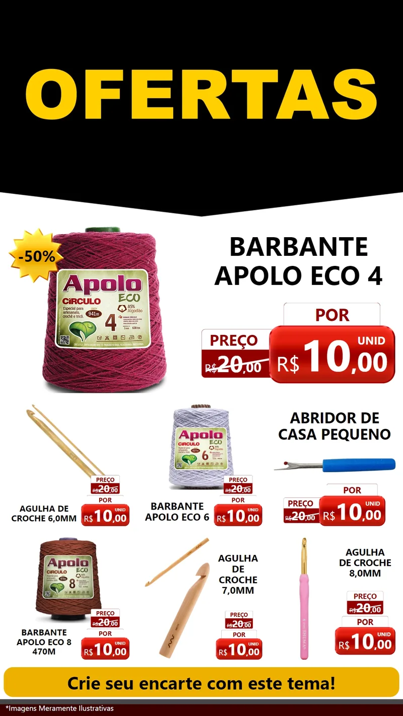 Modelo de Rede Social para Stories com o tema Ofertas Preto e Vermelho Cartaz para Armarinho e Aviamentos