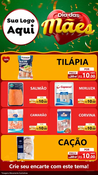 Modelo de TV para TV Vertical com o tema Dia das Mães para Peixaria