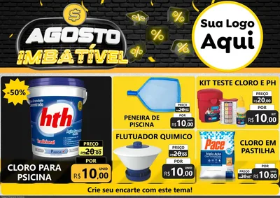 Modelo de Encarte para Encarte A4 Horizontal com o tema Agosto Imbatível para Produtos para Piscina